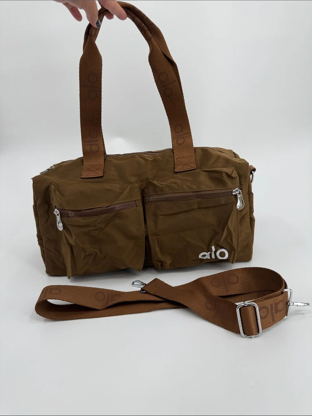 Alo Brown Nylon Shoulder Bag with Detachable Strap